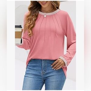 NWT Merokeety Pleated Long Sleeve Blouse M Medium